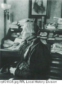Susan B. Anthony at her desk.